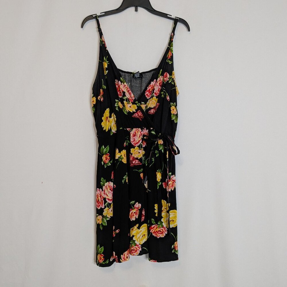 RUE 21 Black/Pink/Yellow Floral Mini Faux Wrap Tank Dress; Size XL